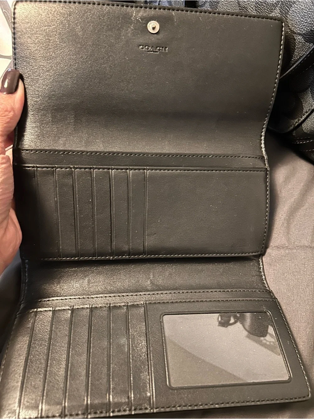 COACH Black Signature Canvas Peyton Pocket Tote w/ matching wallet